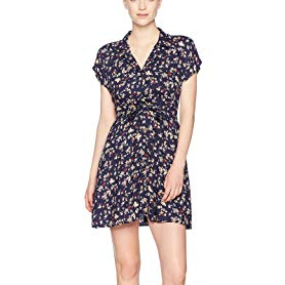 NWT  Print Crochet, Button Front short Navy Dress